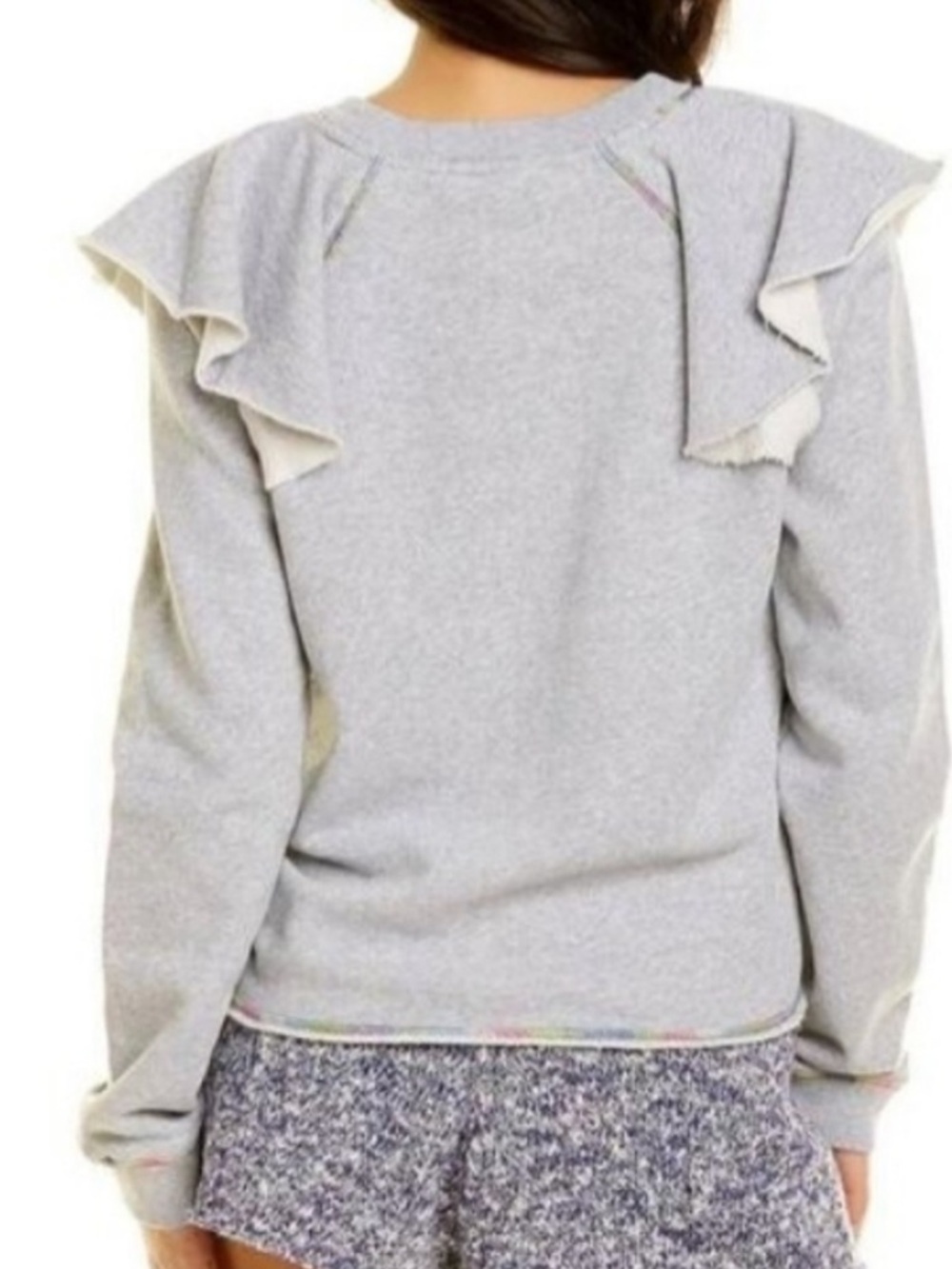 Something Navy Light Gray Ruffle-Shoulder Sweatshirt - Picture 3 of 15